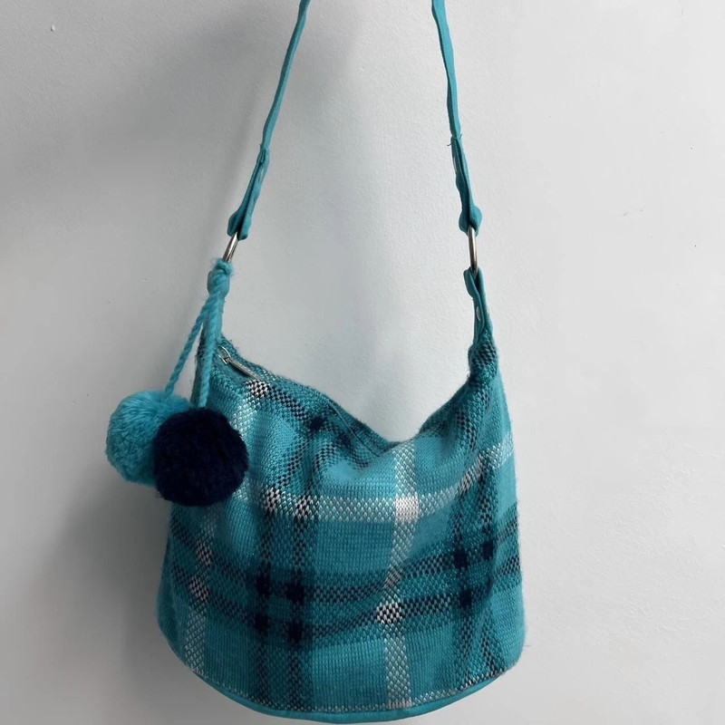 vintage y2k plaid print fuzzy mini bag 1