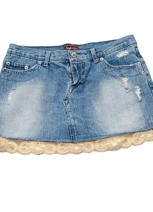 Angel Kiss Light Wash Blue Denim Jean Lace Lined Skirt w. Pockets 100% Cotton, brand: Angel Kiss, condition: Good, size: Other, $18.00, $19.60 includes Buyer Protection