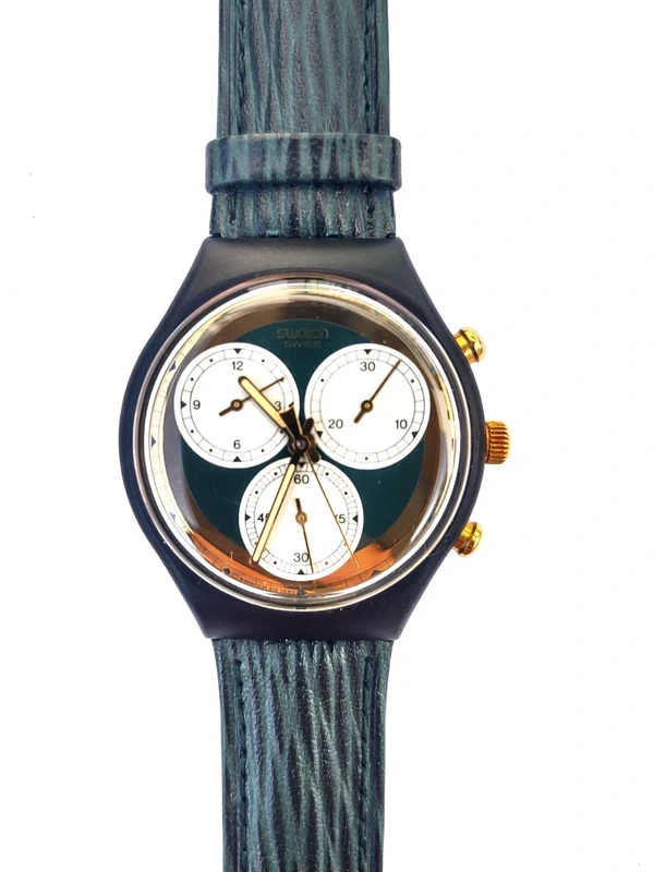 Swatch Watch SCB107 Rollerball 1991 Chrono Green Leather Swiss Quartz RARE - photo numéro 3