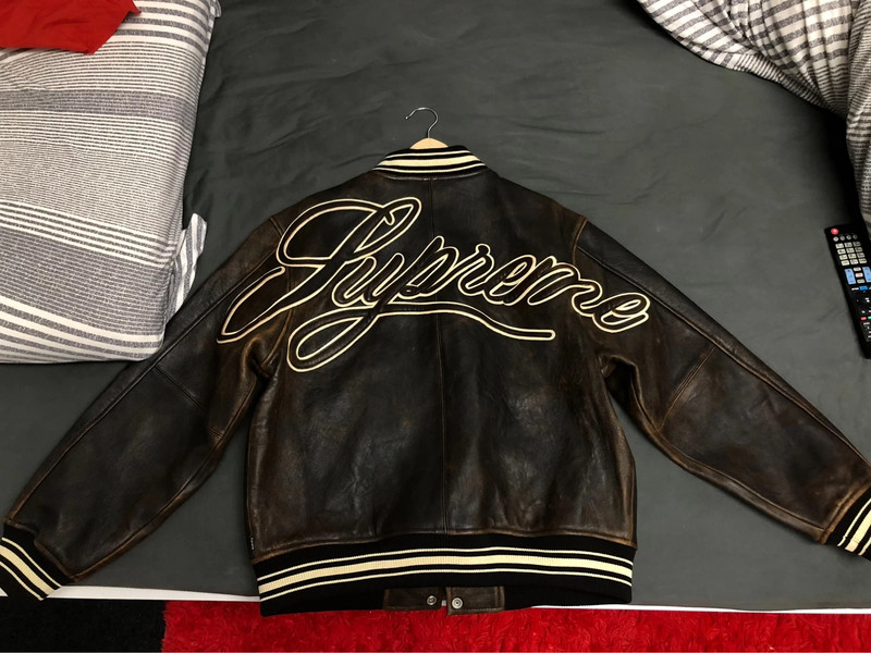 Supreme Worn Leather Varsity Jacket