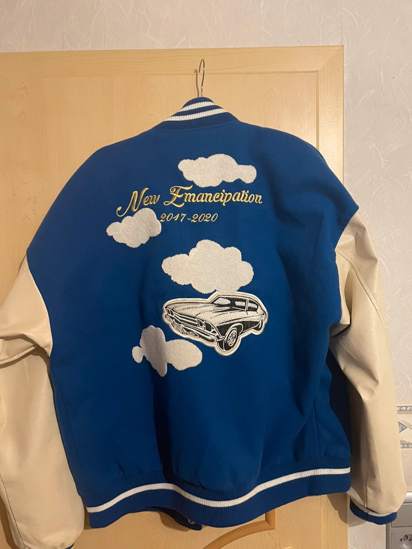 Embroidered Clouds Woolen Varsity Jacket
