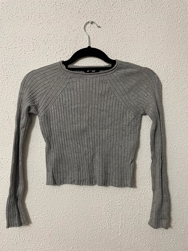 Pull côtelé croc top gris 1