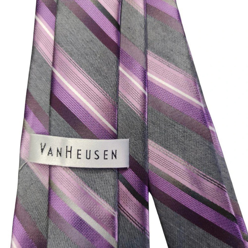 Nwot Van Heusen Purple And Grey Stripe Tie 5