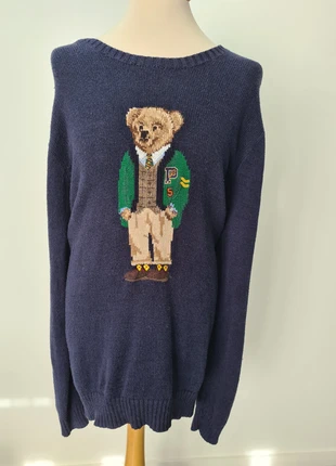 Pull Ralph Lauren  bear logo brodé oversize taille XXXL bleu marine - bon état - 725, merk: Ralph Lauren, staat: Goed, maat: XXXL, € 85,00, € 89,95 inclusief Kopersbescherming