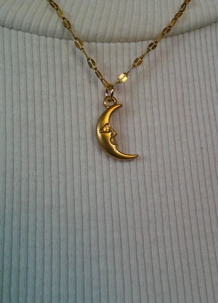 🌙 Collier acier inoxydable doré – Croissant de lune visage mystique, état: Très bon état, 8,00 €, 9,10 € Protection acheteurs (Pro) incluse