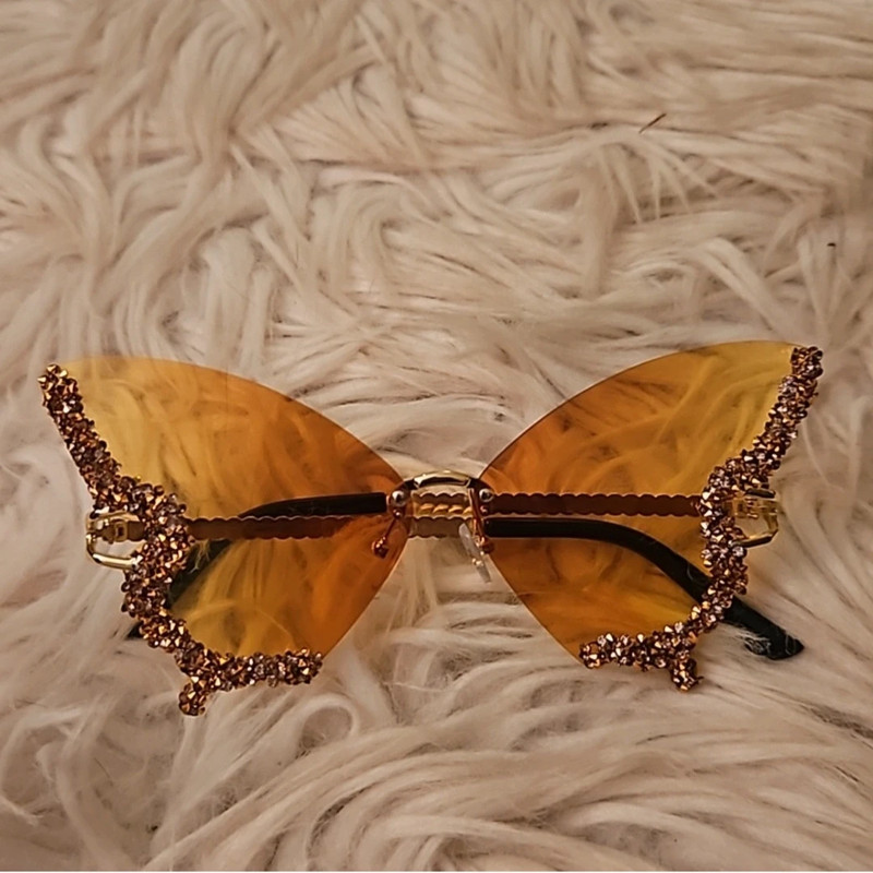 Yellow Butterfly Rhinestone Sunglasses 3