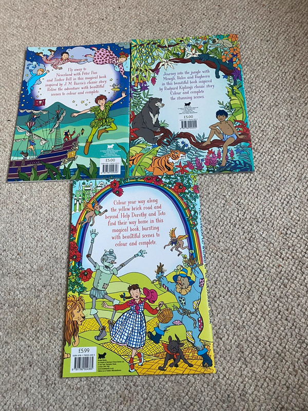 3 Brand-new beautiful colouring books of Peter Pan  The Jungle book snd The Wizard of Oz  2