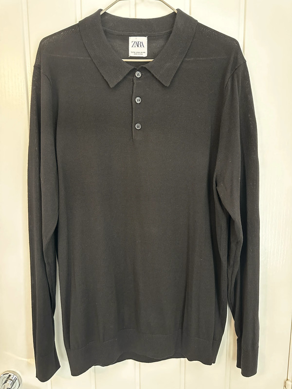 Zara Mens Polo Long sleeve Top Black Medium - Vinted