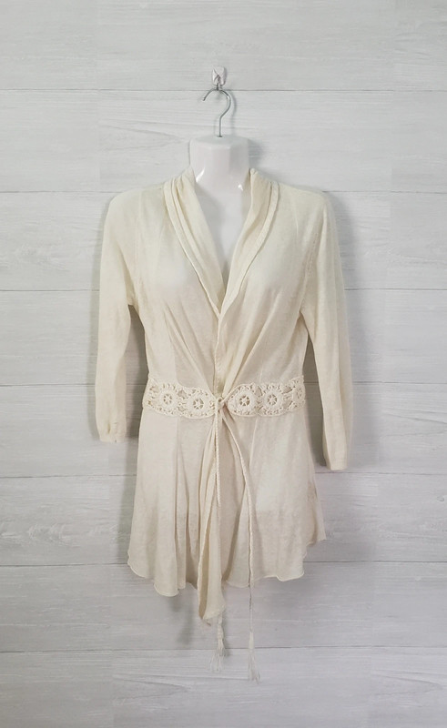 Anthropologie Knitted & Knotted Ivory Tie Cardigan 1