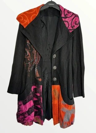 Manteau mi-long en laine noir, orange et rose  Legatte / Save the queen made in Italy 🇮🇹, marke: Legatte, zustand: Sehr gut, größe: S / 36 / 8, 25,00 €, 26,95 € inklusive Vinted-Käuferschutz