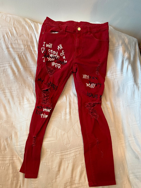 Shein Slim Fit Red Streetwear Jeans Mens 33x28 1
