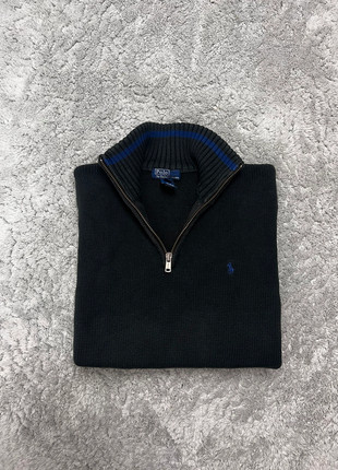 Half zip / 1/4 zip pull col camionneur Ralph Lauren noir logo brodé violet - Taille M, marca: Ralph Lauren, estado: Muito bom, tamanho: M, €55.00, €58.45 inclui Proteção do Comprador