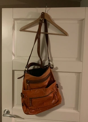 Oranje leren tas ICCI, staat: Goed, € 10,00, € 11,20 inclusief Kopersbescherming