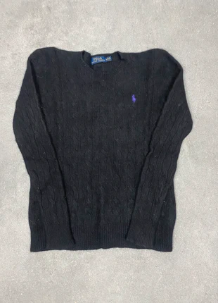Pull torsade col rond noir logo brodé violet en laine taille xxs, marke: Ralph Lauren, zustand: Sehr gut, größe: XXS / 32 / 4, 34,90 €, 37,35 € inklusive Vinted-Käuferschutz