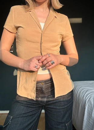 Vintage light brown/beige short sleeve blouse, brand: Vintage, condition: Very good, size: S / 8, £15.00, £16.45 includes Buyer Protection