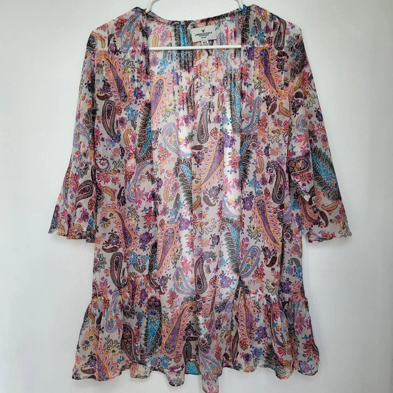 multicolor paisley pattern semi sheer flowy cardigan 1