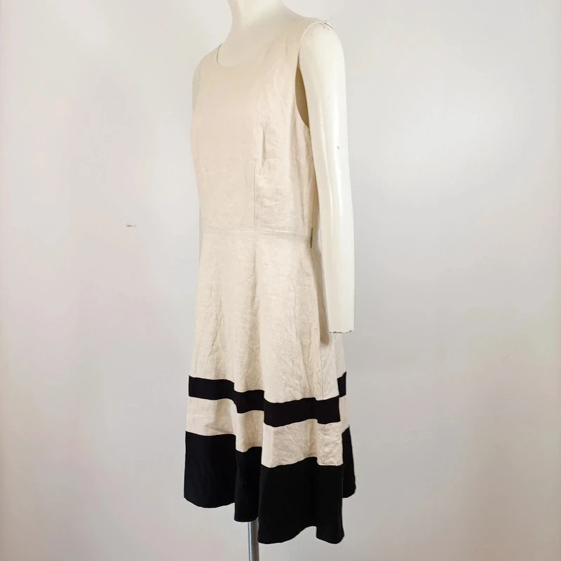 Robe évasée en lin bicolore crème et noire 1.2.3 Paris - Taille 38 - A656