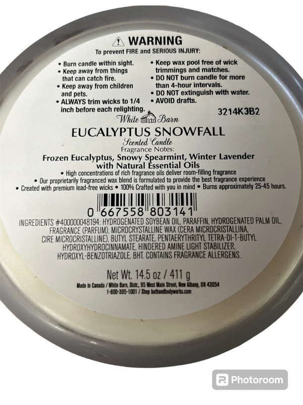 Bath & Body Works White Barn Eucalyptus Snowfall 3-Wick Candle 3