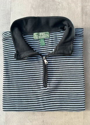 Haut demi-zip / half zip rayé – Ralph Lauren – Femme XL – 100% coton – bleu clair et noir, brand: Ralph Lauren, condition: Very good, size: XL / 42 / 14, €20.00, €21.70 includes Buyer Protection