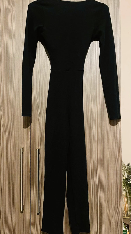 Black Rib Cross Over Long Sleeve Jumpsuit