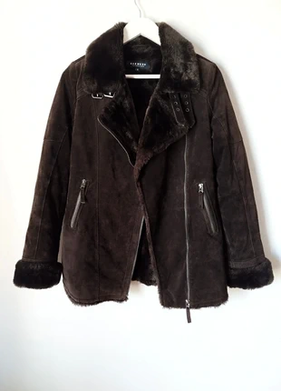 Casaco castanho camurça estilo aviador couro e pelo sintético Oakwood y2k vintage, marca: OAKWOOD, estado: Muito bom, tamanho: S / 36 / 8, €75.00, €79.45 inclui Proteção do Comprador