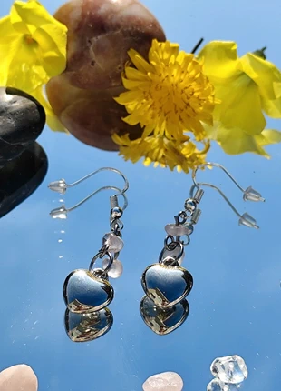 orecchini coquette cuore con pietra vera naturale (quarzo rosa) acciaio inossidabile e argento 925, marca: Mano, estado: Nuevo sin etiquetas, 6,50 €, 7,53 € Protección al comprador incluida