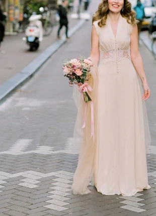 Vintage Bohemian Look bridal gown, merk: Vintage, staat: Heel goed, maat: XS / 34 / 6, € 1 000,00, € 1 020,00 inclusief Kopersbescherming