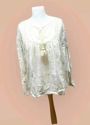 Sézane – Blouse bohème dentelle coton – Écru – Taille 40 (M/L), merk: Sézane, staat: Heel goed, maat: L / 40 / 12, € 32,00, € 34,30 inclusief Kopersbescherming