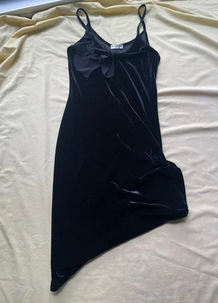 Vintage Black Velvet Mini Dress Coquette Glam Y2K Bow Detail, Asymmetrical Party Mini UK 8 / EU 36, brand: Rare, condition: New without tags, size: S / 36 / 8, €10.00, €11.20 includes Buyer Protection
