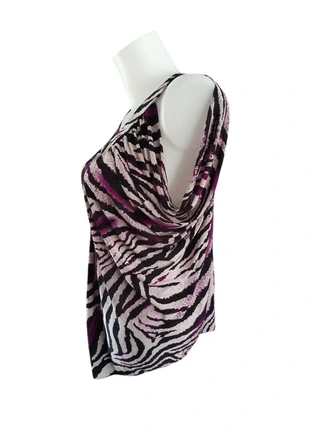 Top fluide épaules dénudées zébré mauve et gris avec bijou – Élégance légère, brand: LIU LI, condition: Very good, size: One size, €7.50, €8.58 includes Buyer Protection