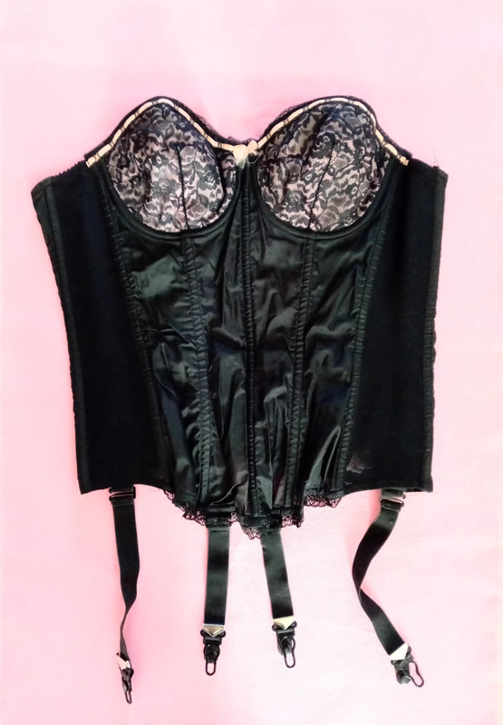 Vintage lingerie Triumph 1957 guepiere bustier reggicalze pizzo nero rosa  originale lolita corset