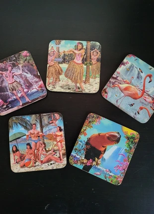 5 Dessous de verre tiki vintage, staat: Veelgebruikt, € 10,00, € 11,20 inclusief Kopersbescherming