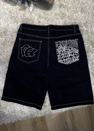 Short baggy noir denim Y2K brodé gothic streetwear vintage 2000s core style dump drip, marke: y2k, zustand: Sehr gut, größe: M, 49,90 €, 53,10 € beinhaltet Vinted-Käuferschutz Pro