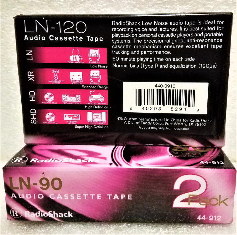 Two - 2 Packs (4 Total) Radio Shack LN-120 Low Noise Audio Cassette Tapes NEW! Sealed! 2