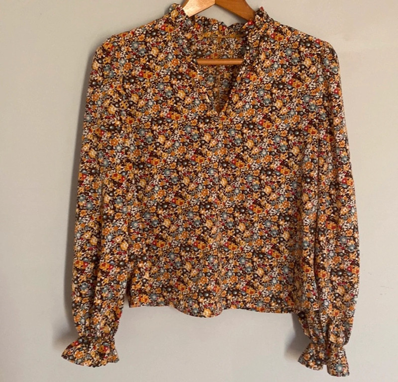 Shein Multicolor Floral Ruffle Neckline Long Sleeve Blouse Size Extra Small 2