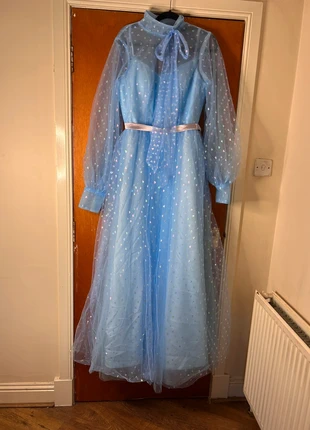 Teuta matoshi style baby blue tulle maxi long gown with printed hearts, brand: other, condition: New without tags, size: XL / 14, £80.00, £84.70 includes Buyer Protection