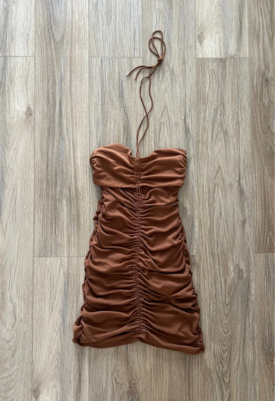 Zara halter neck brown cocktail dress 1