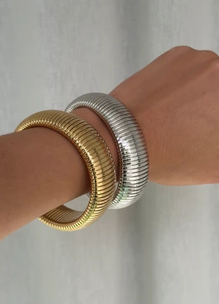 Un seul jonc doré ou argent élastique en acier inoxydable tendance, brand: atelier.bjx, condition: Very good, €14.00, €15.40 includes Buyer Protection Pro