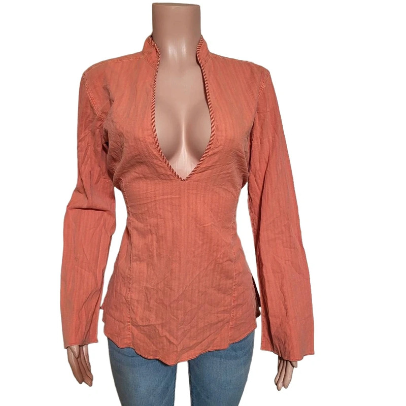 Pulp pop over orange blouson sleeves v neck tie back top with side hem slit M 1