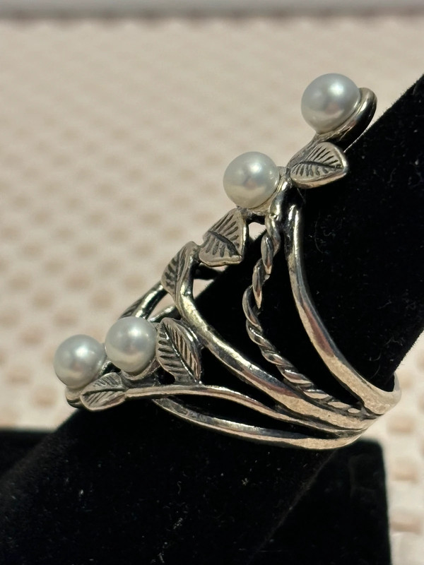 Shablool Didae Israel 925 Cultured Pearl Vines Ring Sz 6.5 4