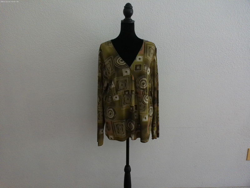 Green abstract Long Sleeve V-neck Blouse 3