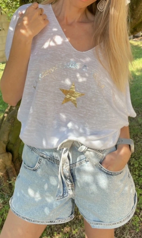 Tee shirt fluide tendance mademoiselle a la plage Taille unique - photo numéro 5
