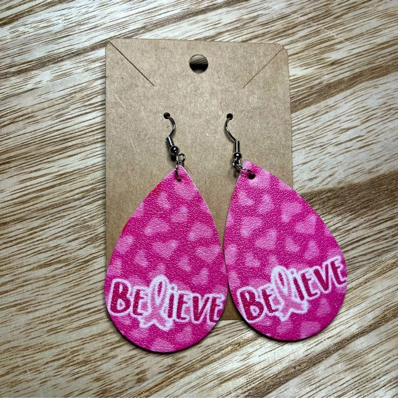 Faux Leather Drop Earring- Breast Cancer Awareness