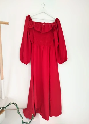 Robe rouge mi-longue froncée col bateau manches bouffantes xl 44 noël, marque: petite boutique, état: Neuf sans étiquette, taille: XL / 42 / 14, 18,00 €, 19,60 € Protection acheteurs incluse