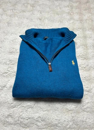 Pull sweat quarter half 1/4 zip Ralph Lauren couleur bleu logo jaune en taille S en très bon état, brand: Ralph Lauren, condition: Very good, size: S, €47.49, €50.56 includes Buyer Protection