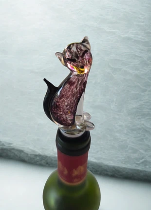 Bouchon de bouteille artisanal en verre soufflé Chat violet, marque: opale, état: Neuf sans étiquette, 10,00 €, 11,20 € Protection acheteurs incluse