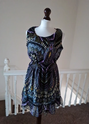 Uttam Boutique M paisley Frill retro 60s print pattern Chiffon dress Boho Hippie psychedelic , brand: Uttam Boutique, condition: Very good, size: M / 10, £8.99, £10.14 includes Buyer Protection