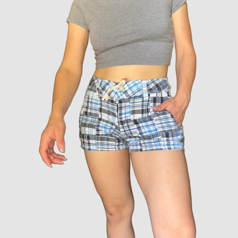 blue & white plaid preppy summer mini shorts 4