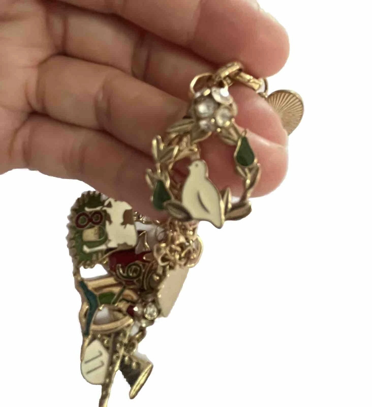 Holiday Lane Gold Tone 12 Days of Christmas Charm Bracelet Birds Animals Classic 5