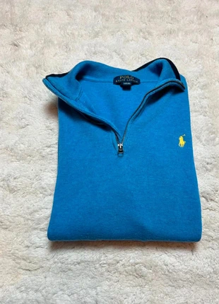 Pull sweat half 1/4 zip Ralph Lauren couleur bleu logo jaune taille XS bon etat, brand: Ralph Lauren, condizioni: Buone, taglia: XS, €30.00, €32.20 include la Protezione acquisti